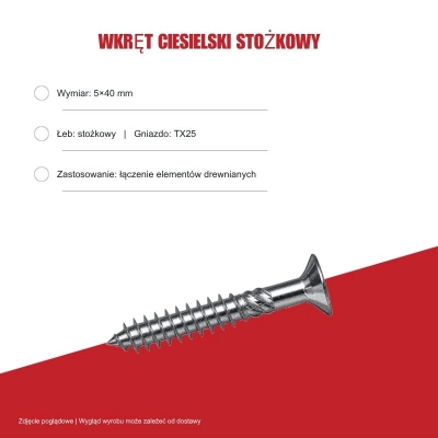 Wkręty stożkowe 5×40 mm TX25 – 200 szt.